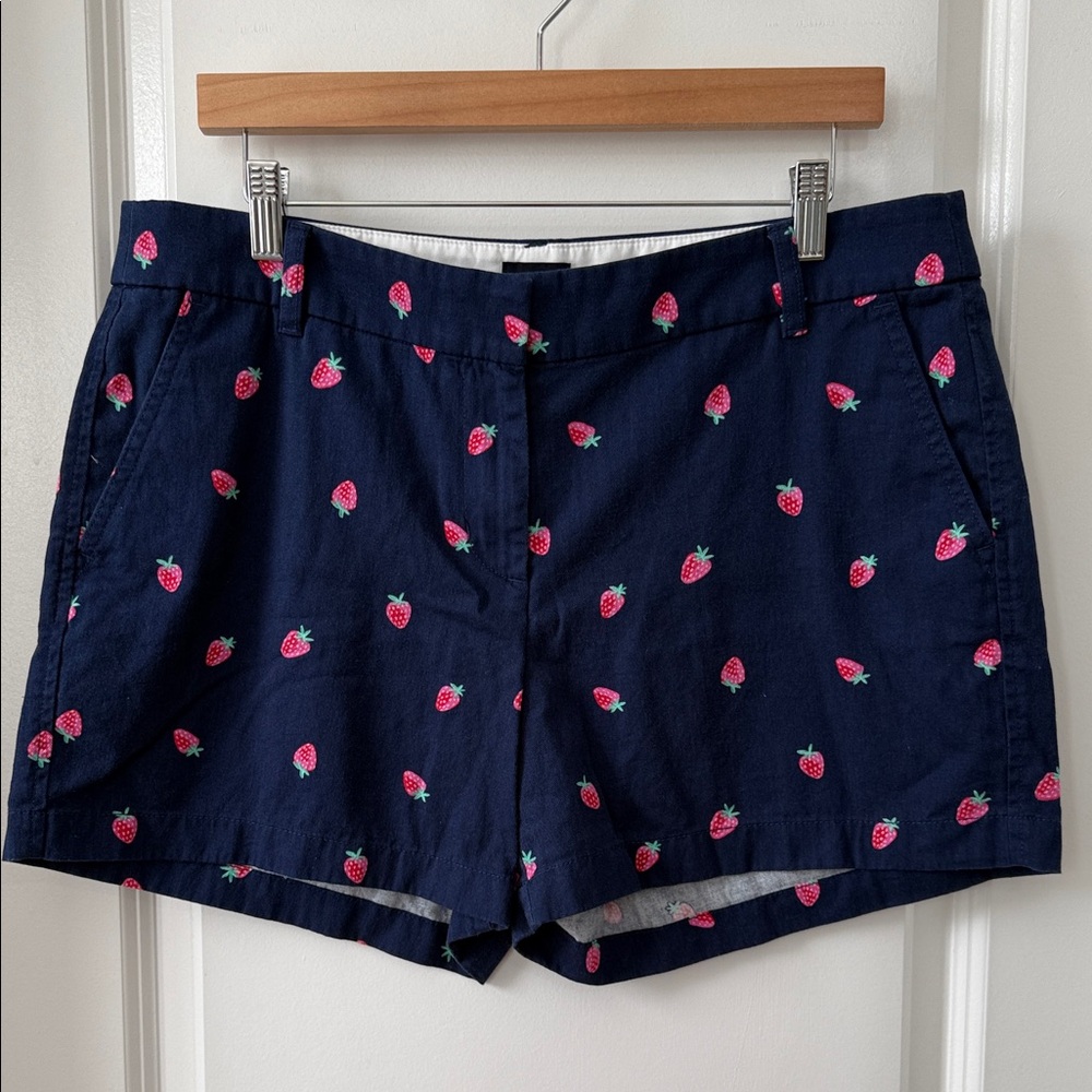 J. Crew Classic Chino 5” Shorts Navy with Strawberry Design